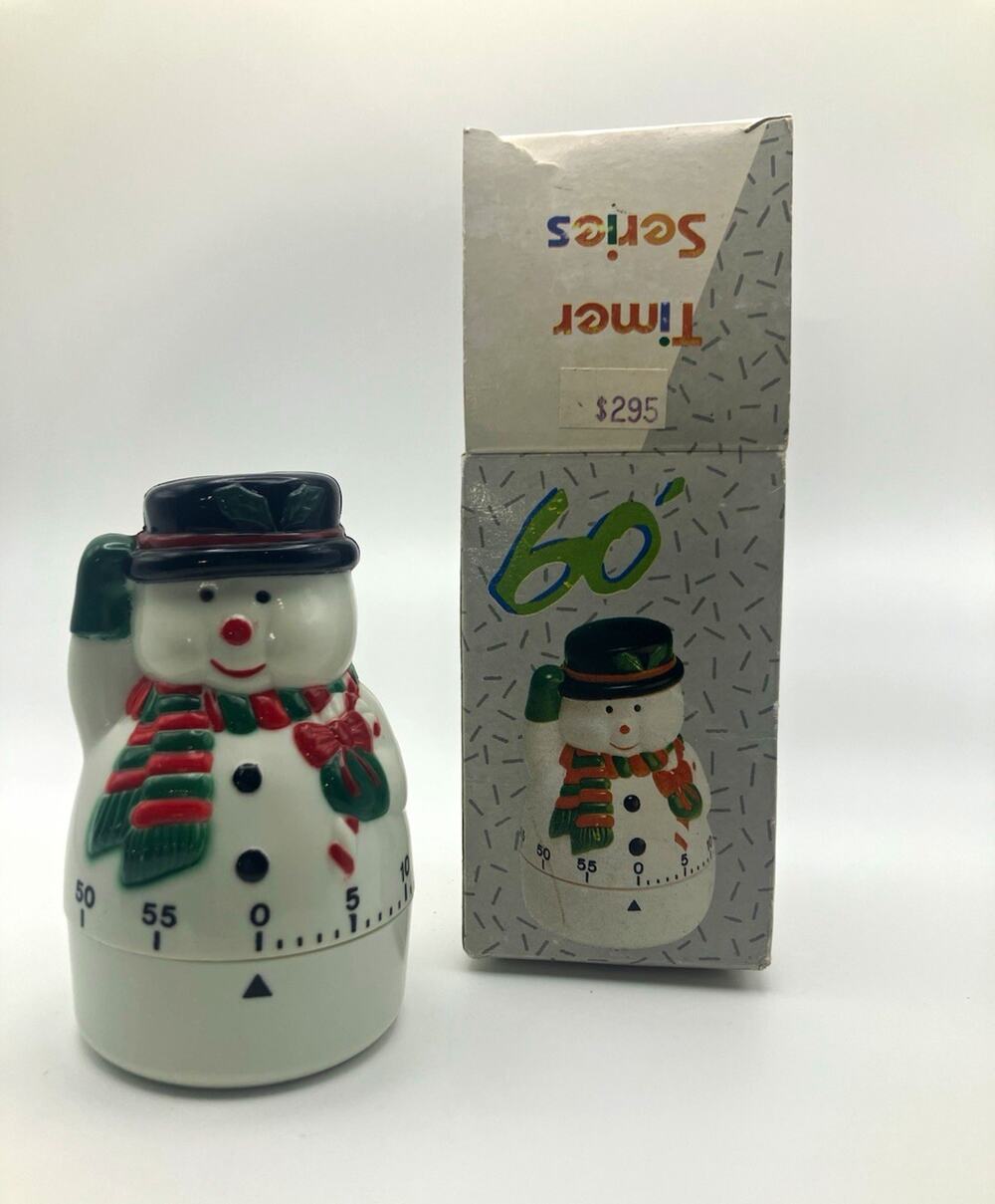 Snowman Ceramic Mechanical Kitchen Timer 60-Min Countdown Vintage Christmas